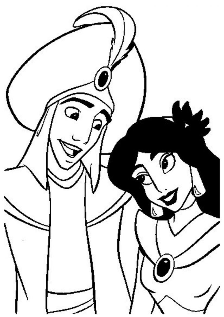 Jasmine And Aladdins Wedding coloring page - free printable coloring ...